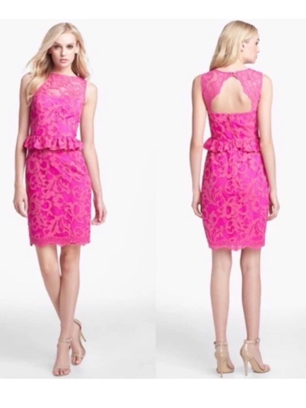 Lilly Pulitzer Kiri Dress Lace Peplum Sleeveless Mambo Pink Size 00